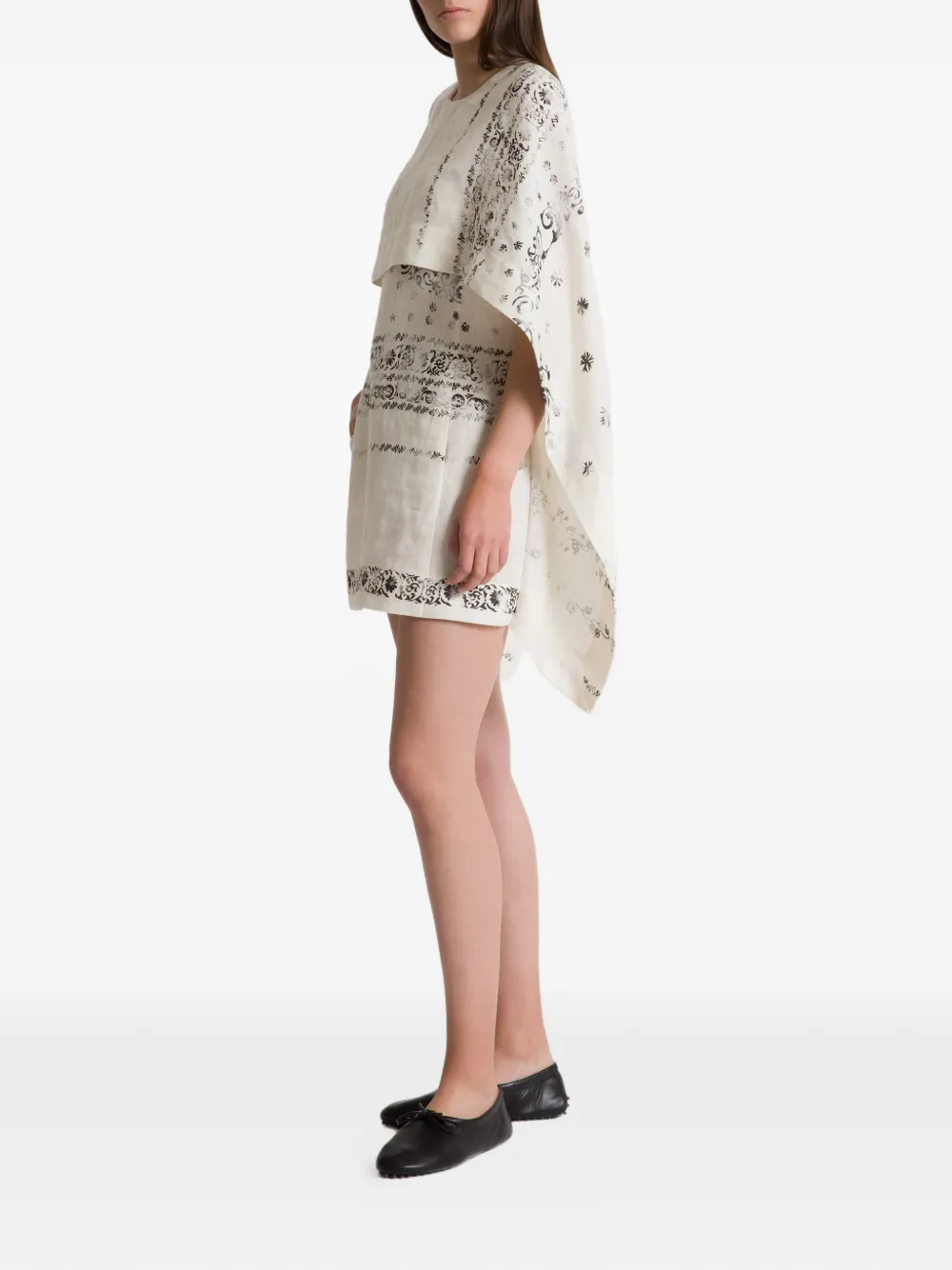 Alberta Ferretti Mini-jurk met print en cape Beige