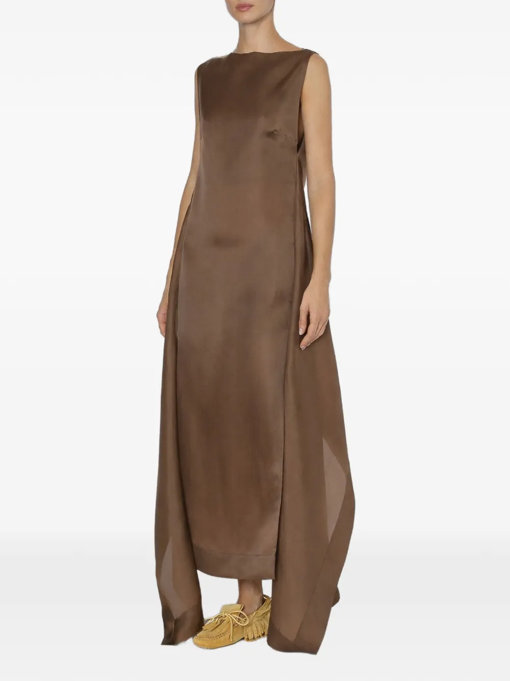  Alberta Ferretti Asymmetrical Sleeveless Dress - Brown 
