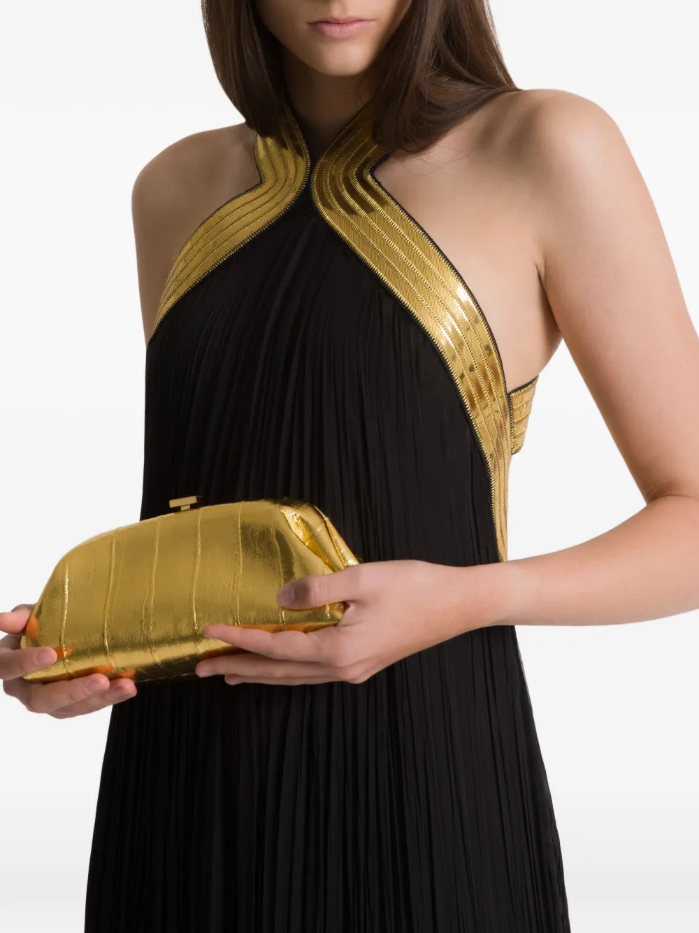  Alberta Ferretti Quilted Chain Clutch Bag - Gold 