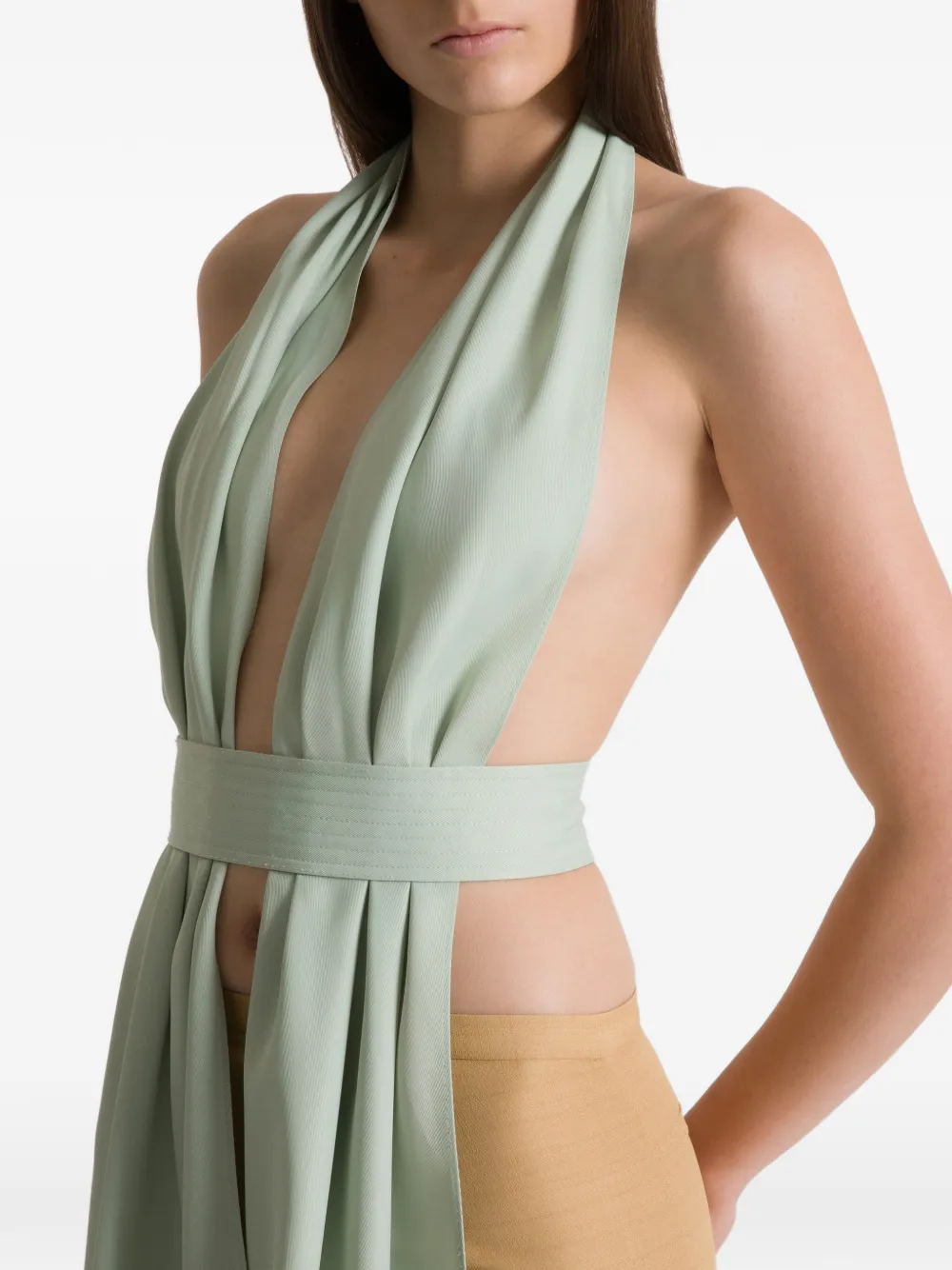 Alberta Ferretti Top met halternek en textuur Groen