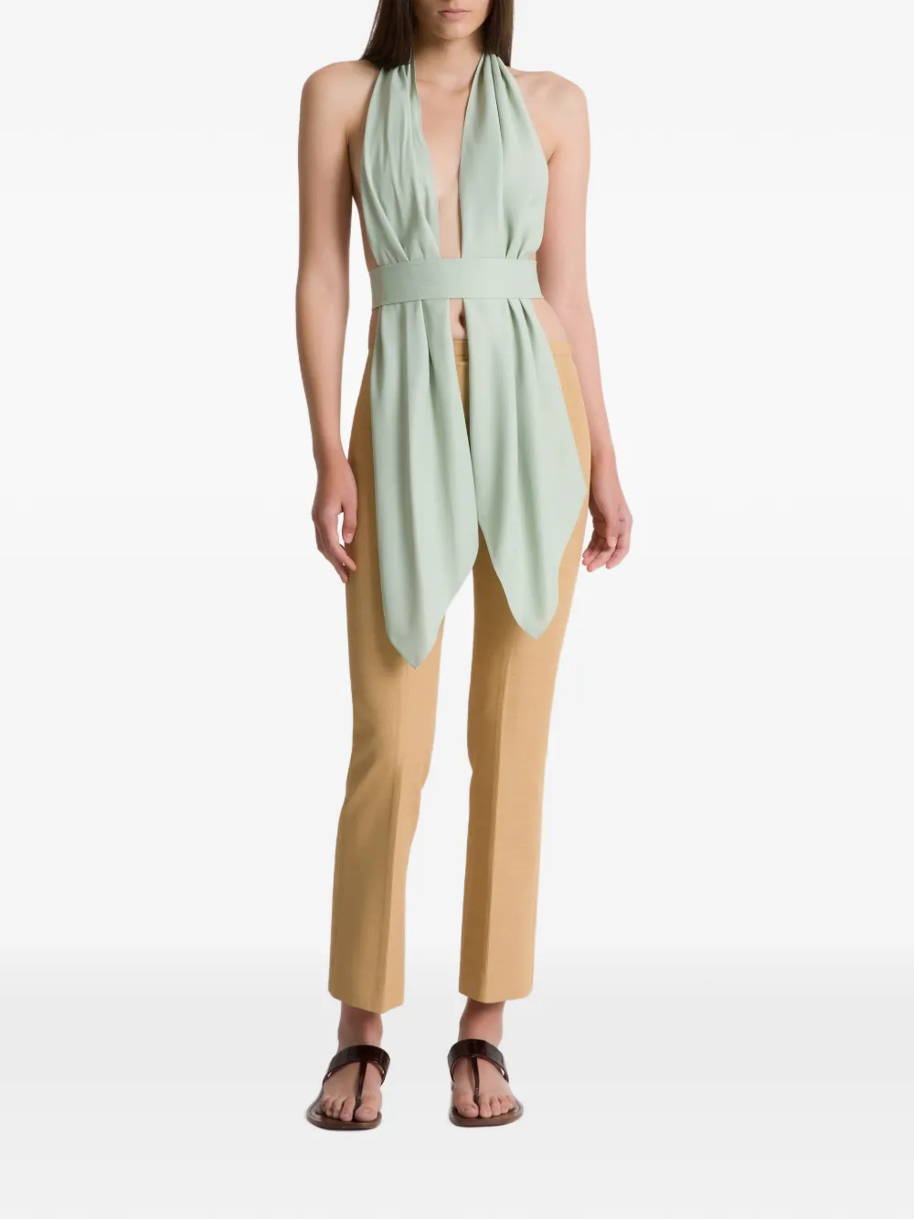  Alberta Ferretti Belted Halterneck Top - Green 