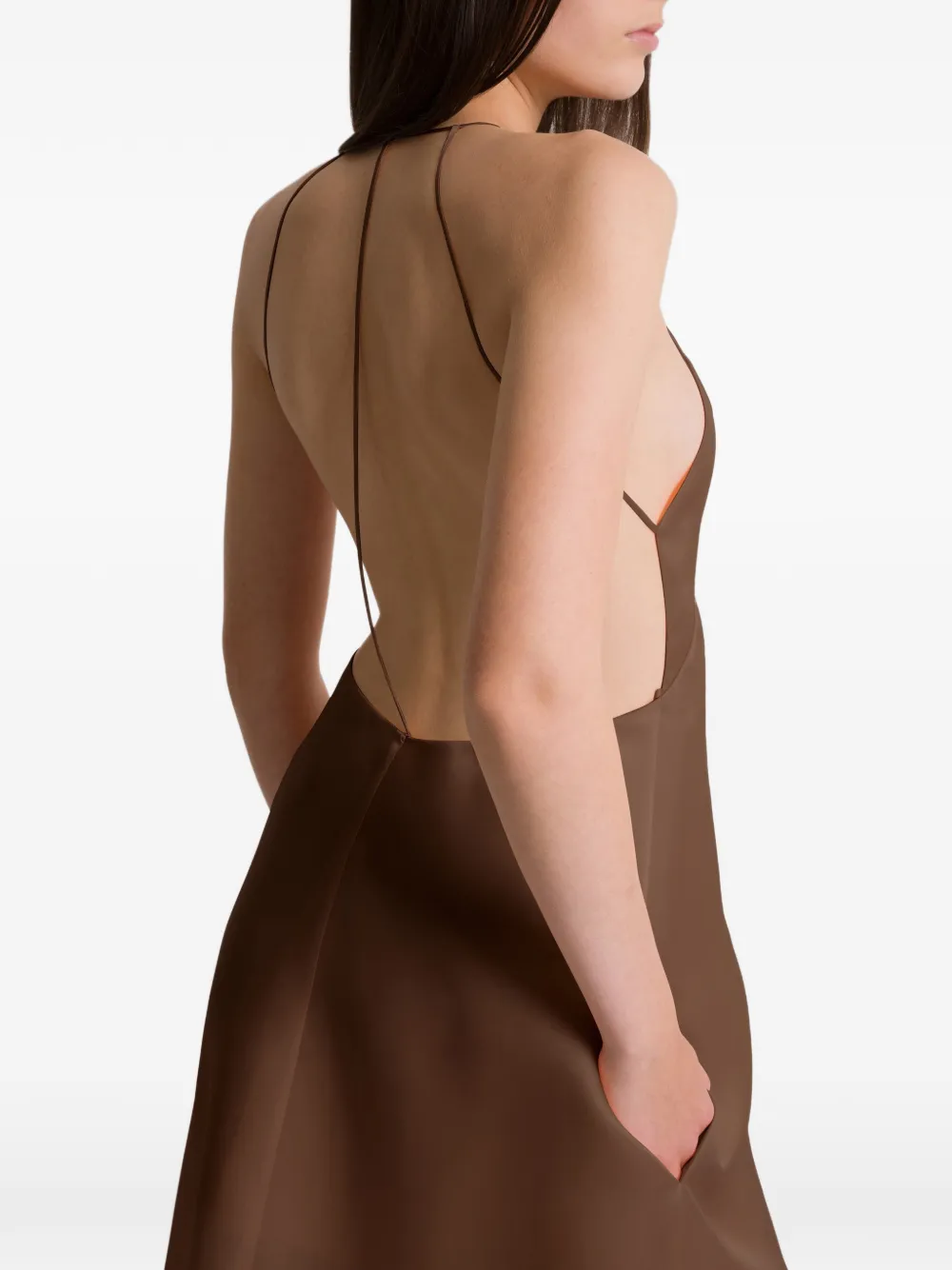 Alberta Ferretti Maxi-jurk met open rug en V-hals Bruin
