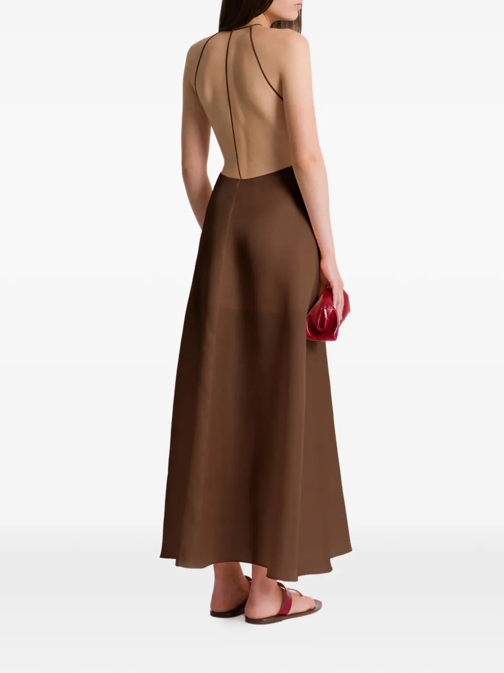 Alberta Ferretti Maxi-jurk met open rug en V-hals Bruin