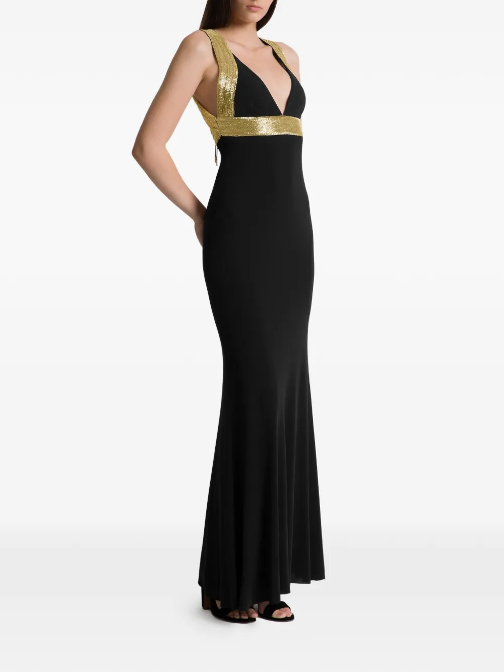 Alberta Ferretti Maxi-jurk met V-hals Zwart