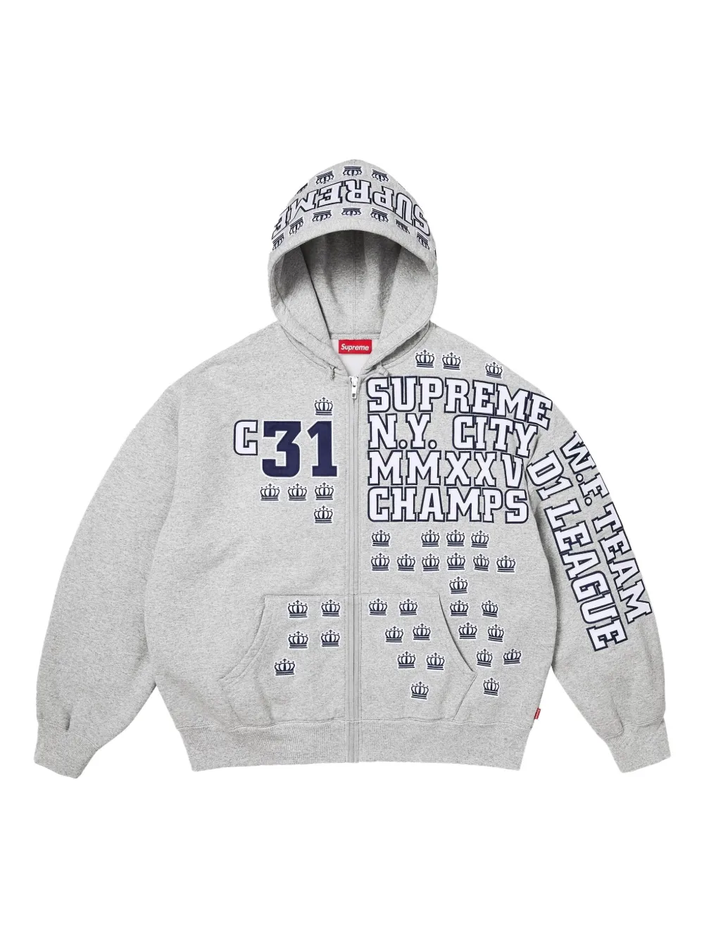 Supreme Felpa League Champs con zip e cappuccio - Grigio