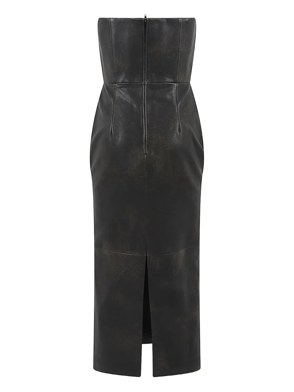 Alex Perry Strapless Split Leather Midi Dress In Brown
