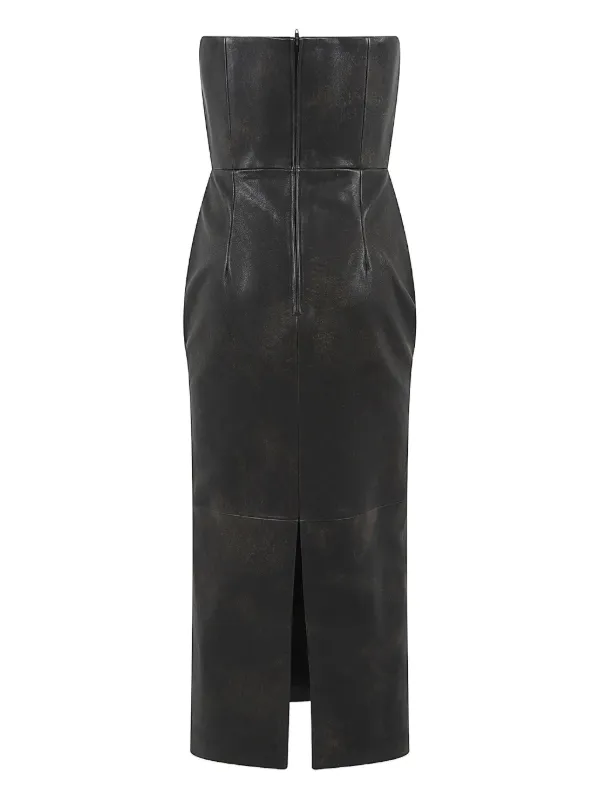 Alex Perry Strapless Split Leather Midi Dress | Brown | FARFETCH