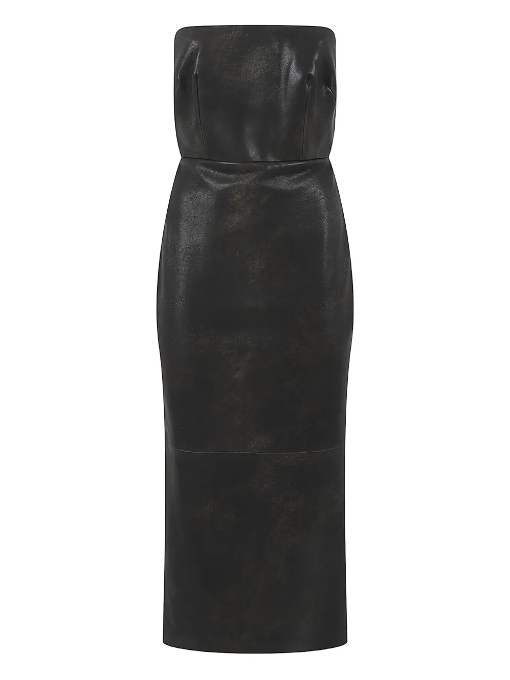 Alex Perry Strapless Split Leather Midi Dress In Brown