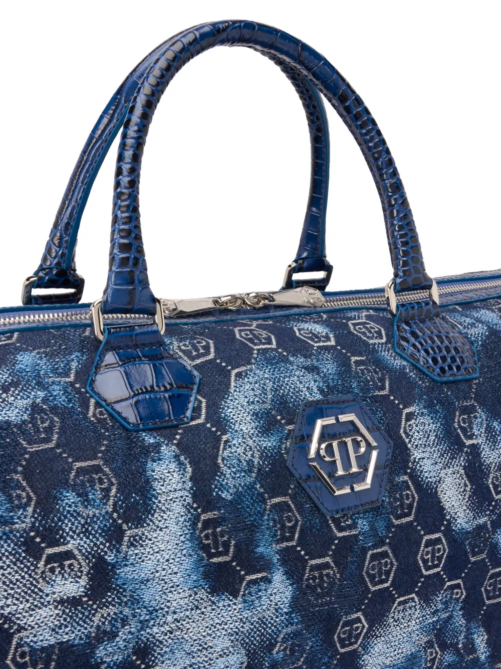Philipp Plein Duffeltas met krokodillen-reliëf en monogram Blauw