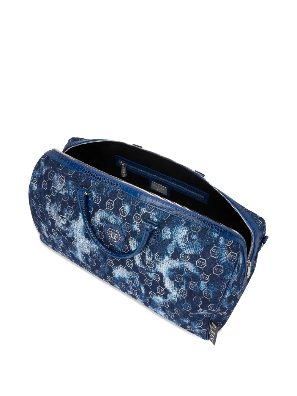 Philipp Plein Jacquard Monogram Crocodile Duffle Bag - Blue 