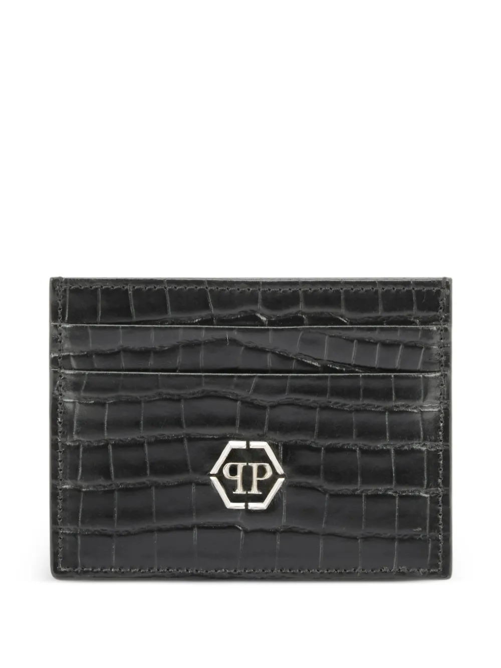Philipp Plein Portacarte in pelle con placca logo - Nero