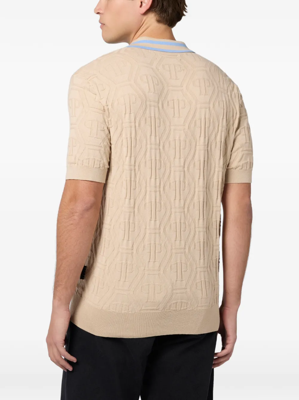 Philipp Plein Gebreid poloshirt met jacquard en monogram Beige