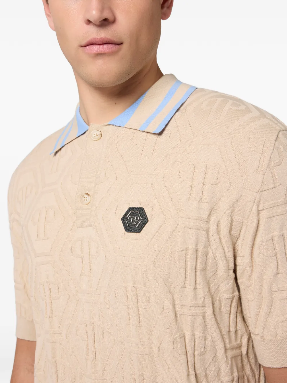 Philipp Plein Gebreid poloshirt met jacquard en monogram Beige