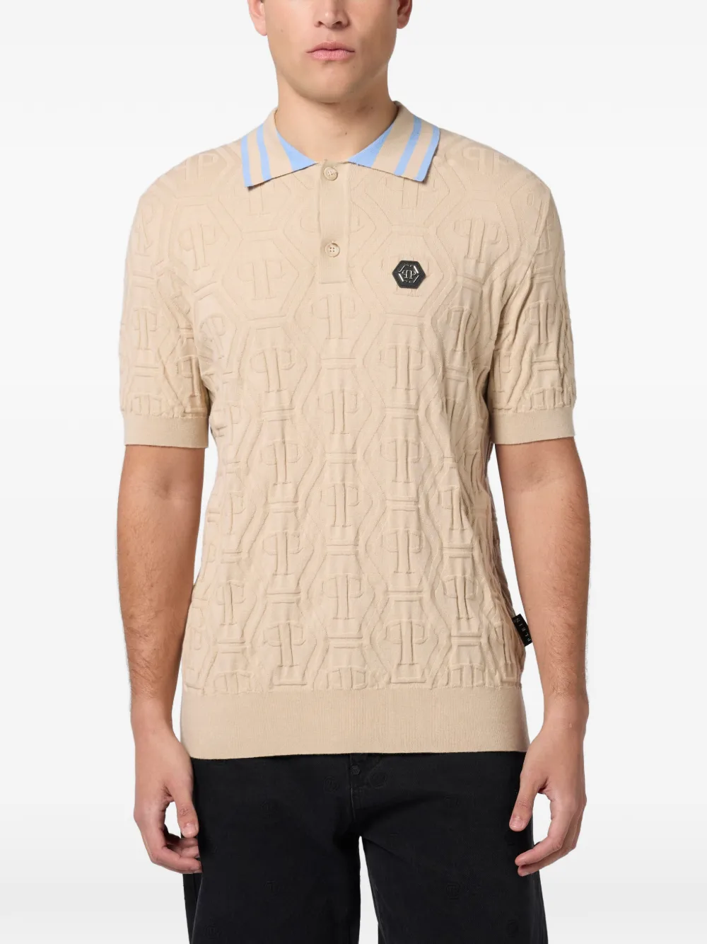 Philipp Plein Gebreid poloshirt met jacquard en monogram Beige