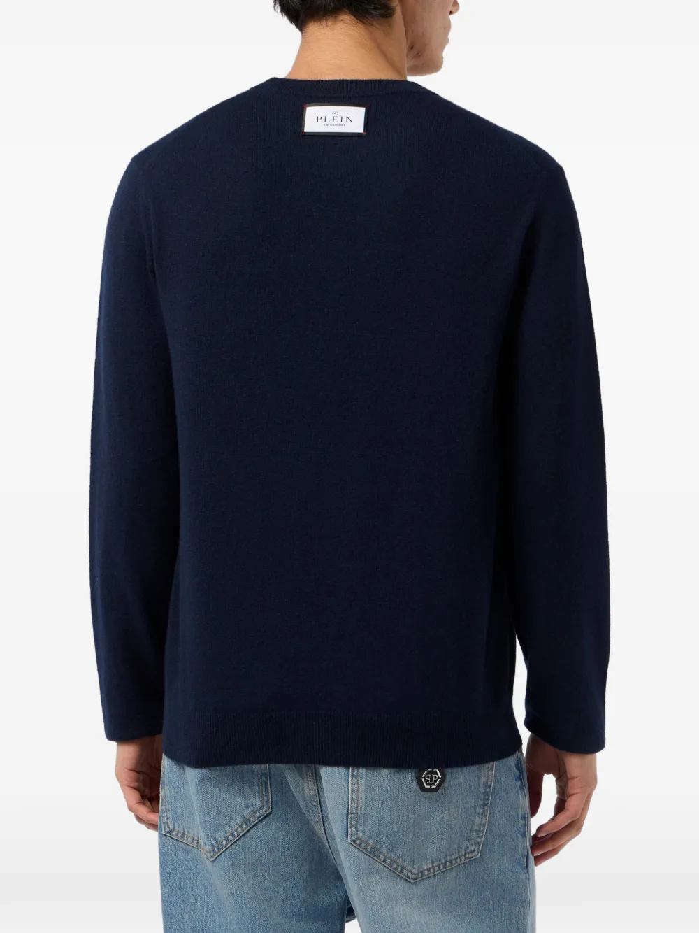 Philipp Plein Gebreide trui met ronde hals en jacquard Blauw