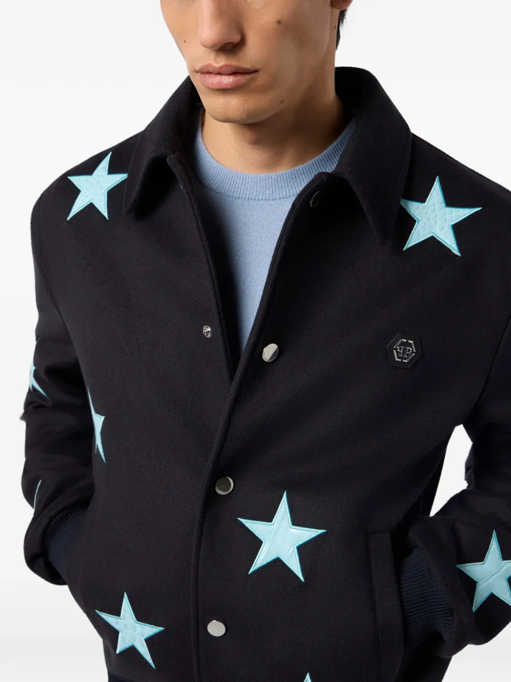 Philipp Plein Wollen shirtjack met sterrenprint Zwart