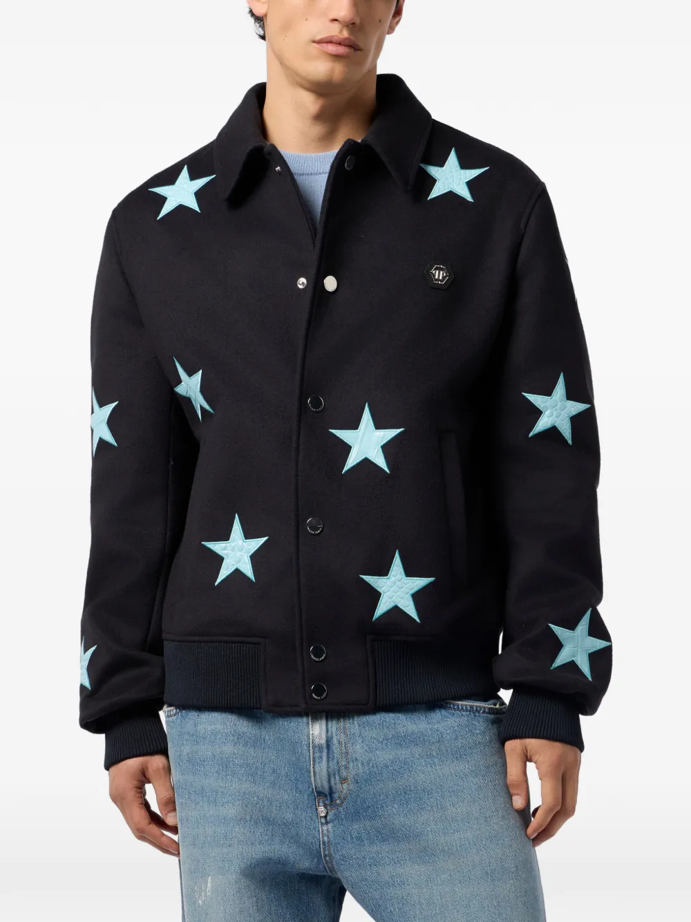 Philipp Plein Wollen shirtjack met sterrenprint Zwart