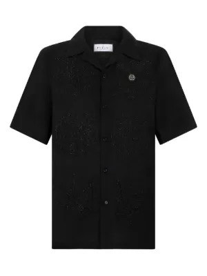 Saint Laurent patterned-jacquard short-sleeve Shirt | Black
