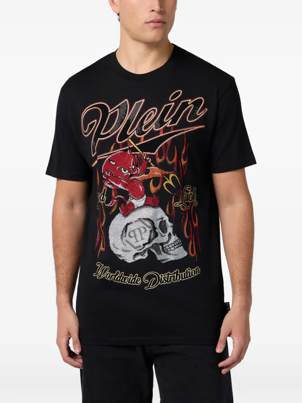 Philipp Plein rhinestone-print T-shirt - Zwart