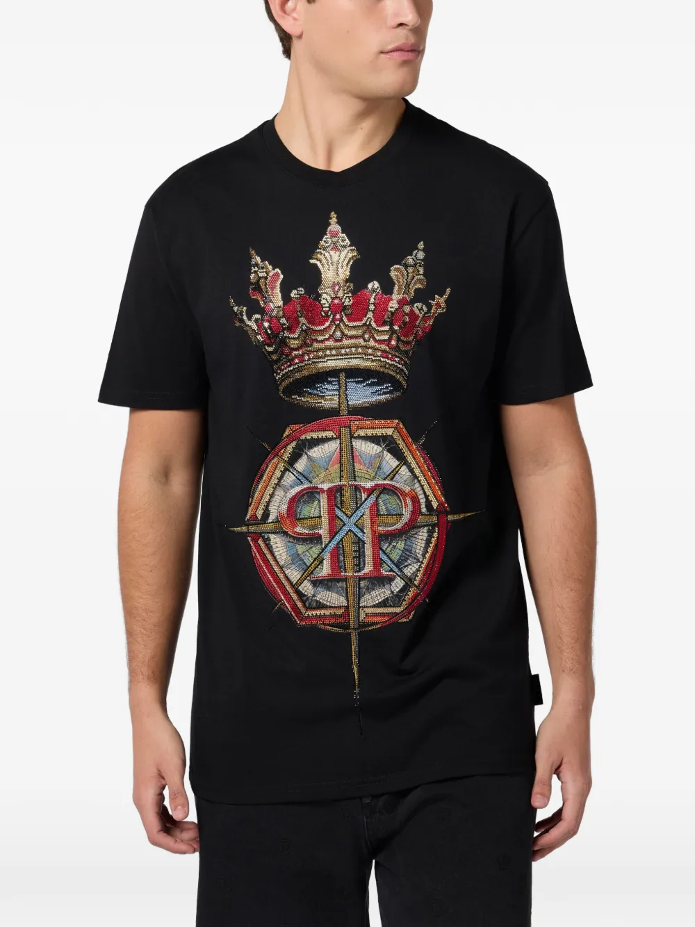Philipp Plein rhinestone round-neck T-shirt - Zwart