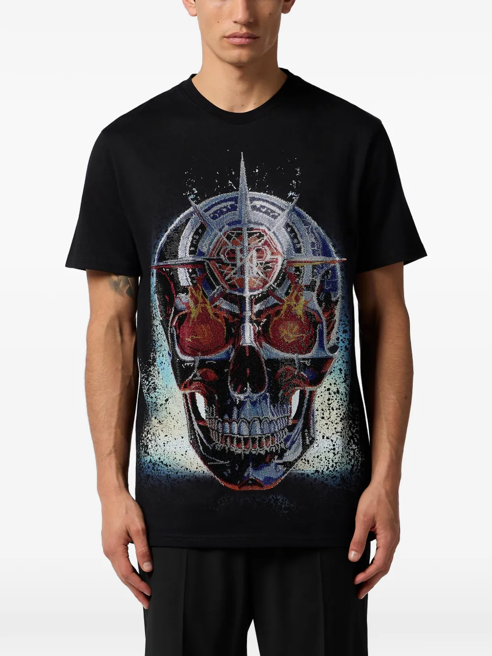 Philipp Plein rhinestone-skull T-shirt - Zwart