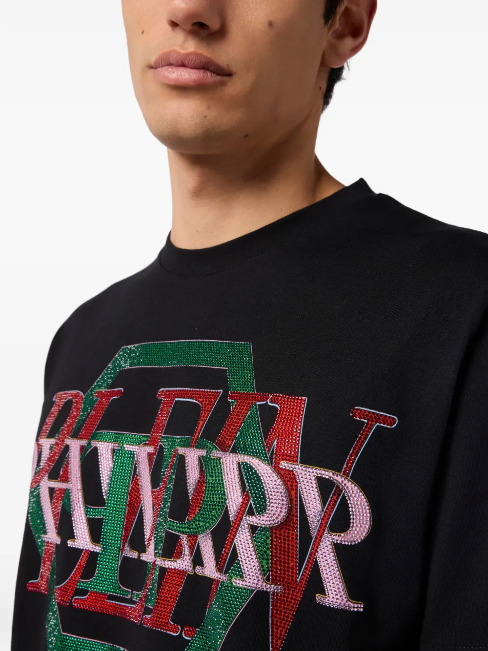 Philipp Plein T-shirt met logo van stras Zwart