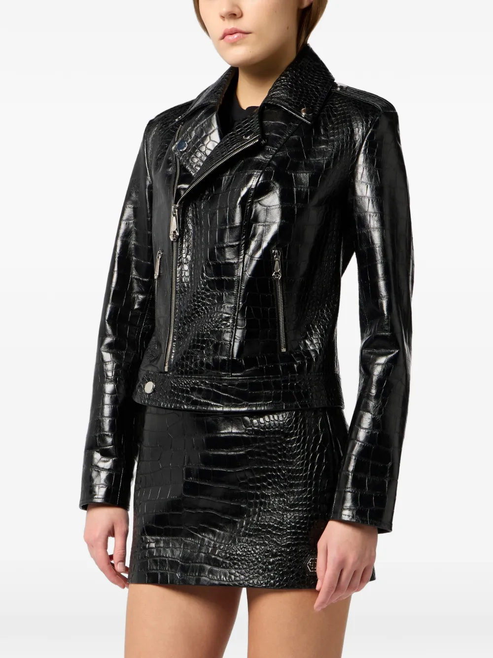  Philipp Plein Croc-print Zip-up Jacket - Black 