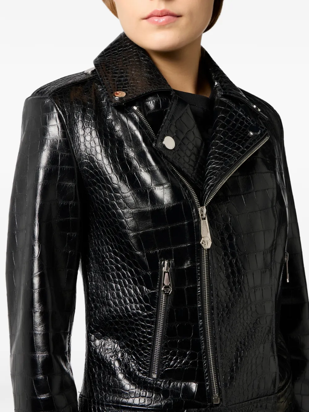 Philipp Plein Jack met krokodillenprint en rits Zwart
