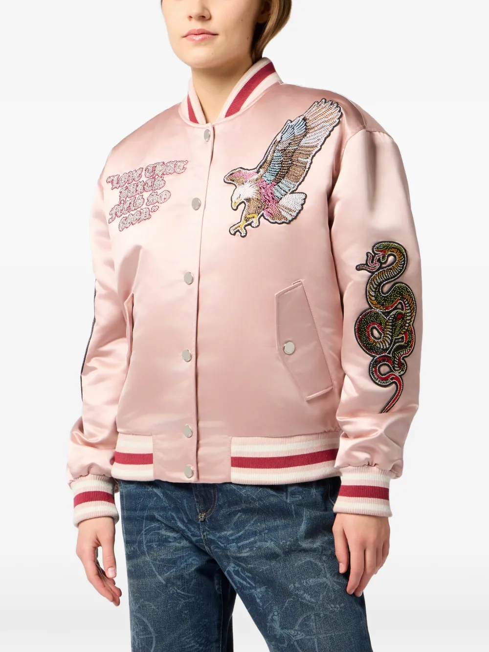  Philipp Plein Embroidered-patches Bomber Jacket - Pink 