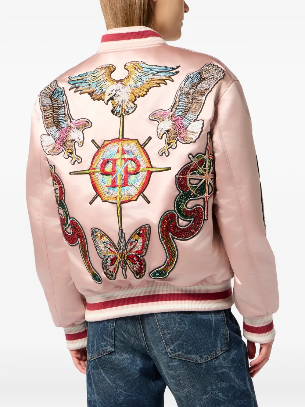 Philipp Plein Oversized bomberjack met patches en stras Roze
