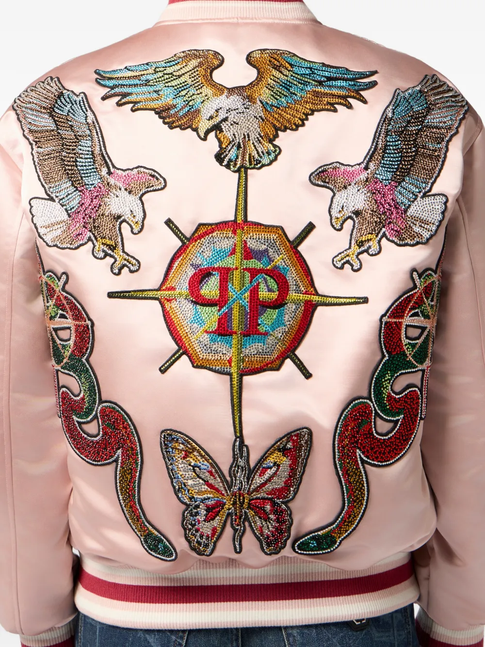Philipp Plein Oversized bomberjack met patches en stras Roze