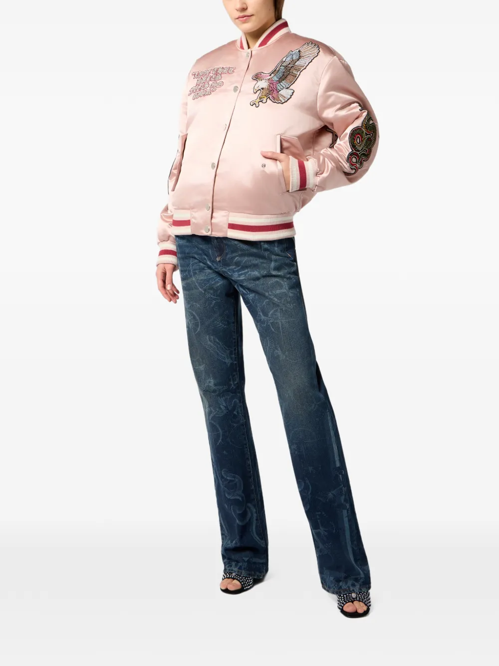  Philipp Plein Embroidered-patches Bomber Jacket - Pink 