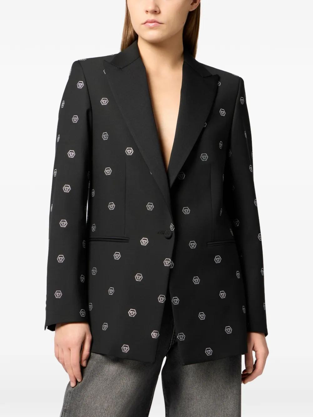 Philipp Plein Blazer met monogram van stras Zwart