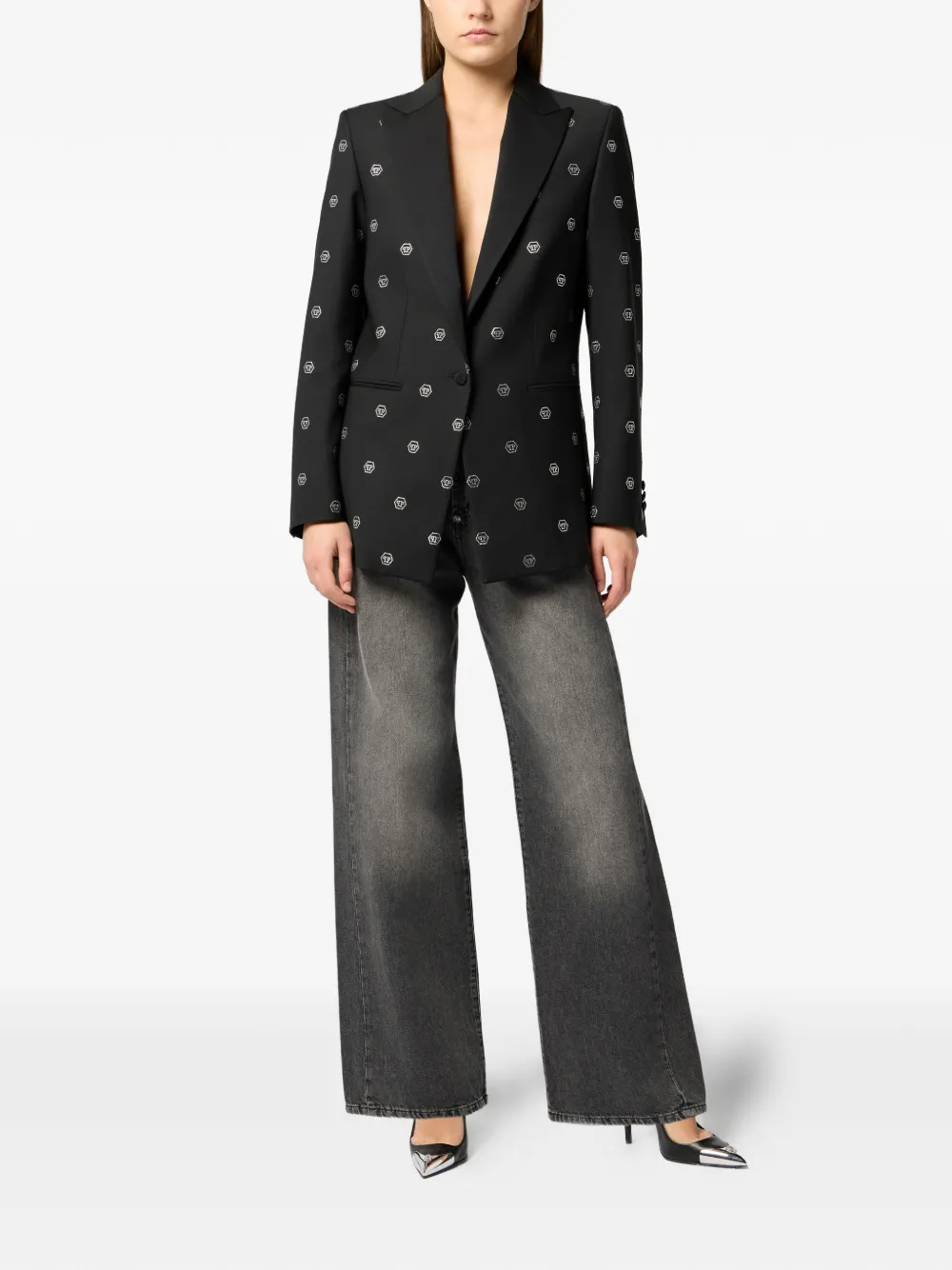 Philipp Plein Blazer met monogram van stras Zwart