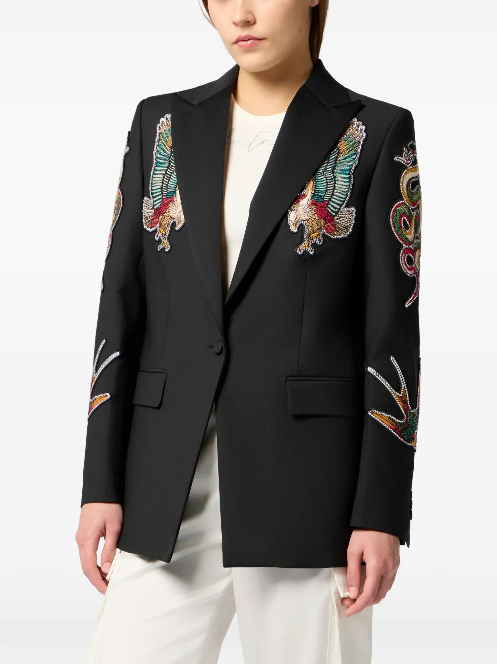  Philipp Plein Buttoned Embroidered Blazer - Black 