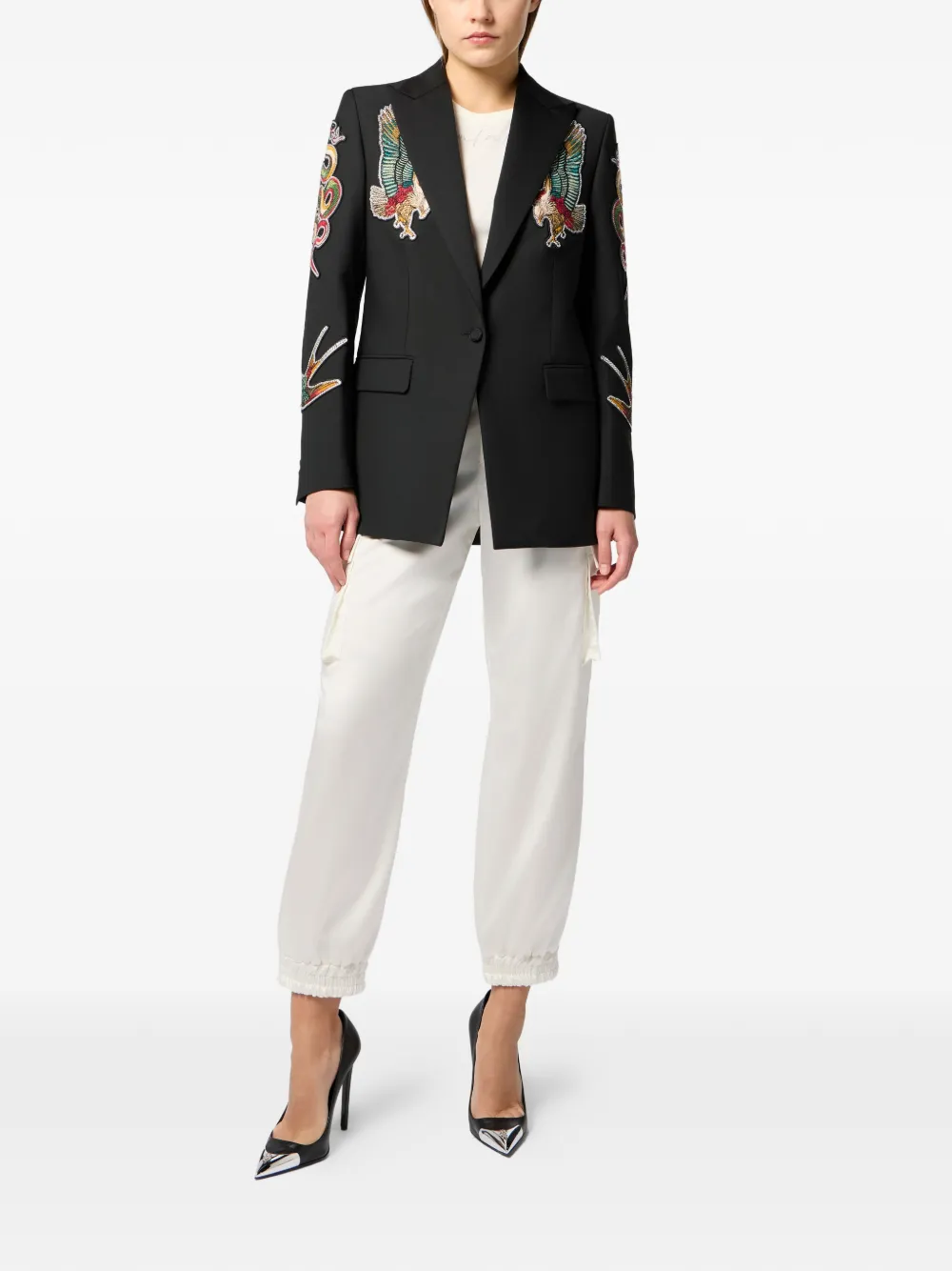  Philipp Plein Buttoned Embroidered Blazer - Black 