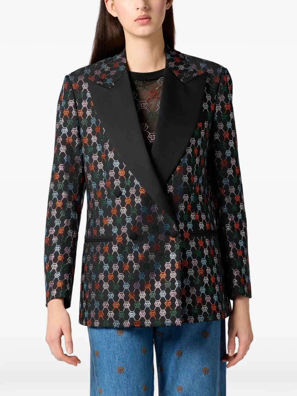  Philipp Plein Monogram-strass Single-breasted Blazer - Black 
