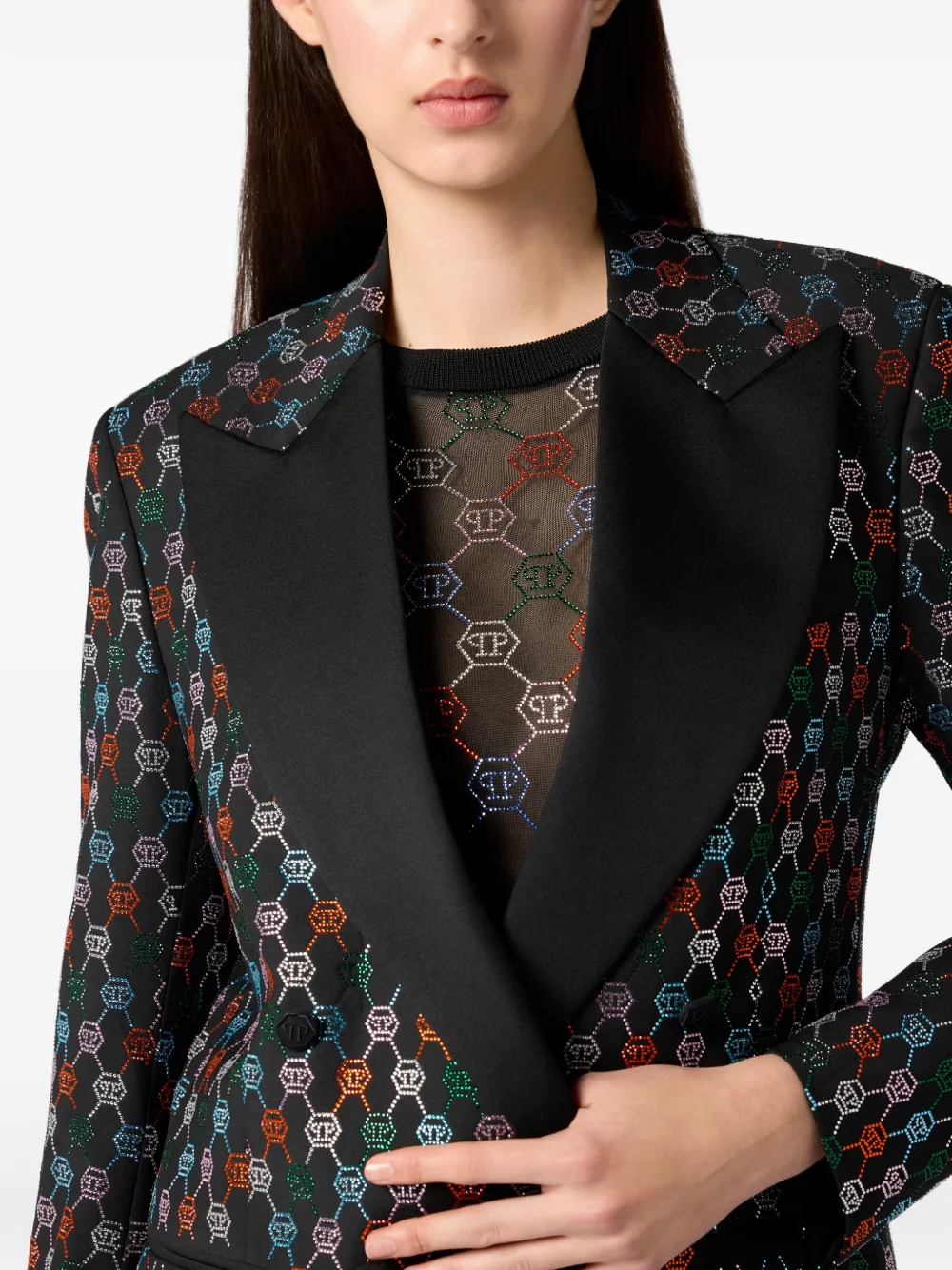 Philipp Plein Blazer met enkele rij knopen en monogram-print Zwart