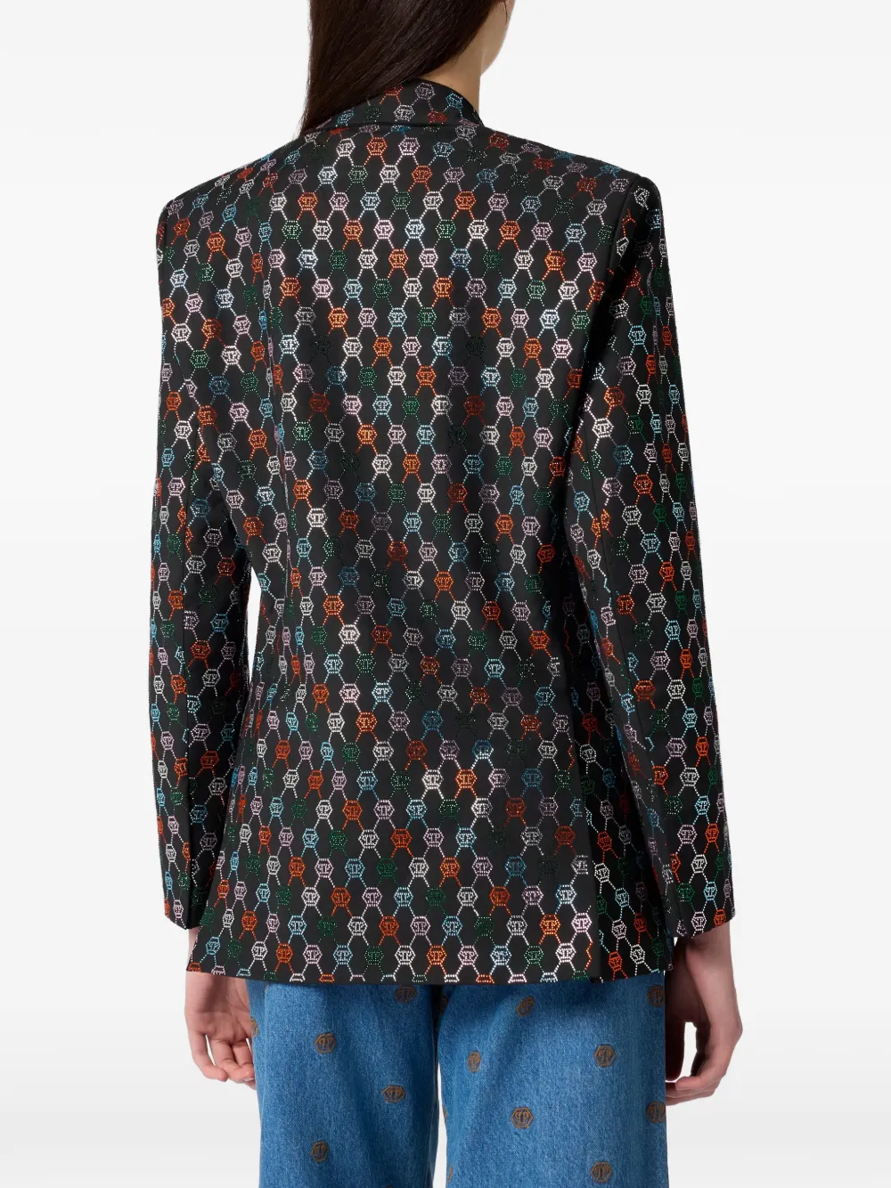 Philipp Plein Blazer met enkele rij knopen en monogram-print Zwart