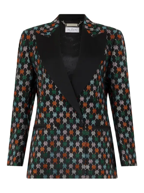 Philipp Plein monogram-strass single-breasted blazer