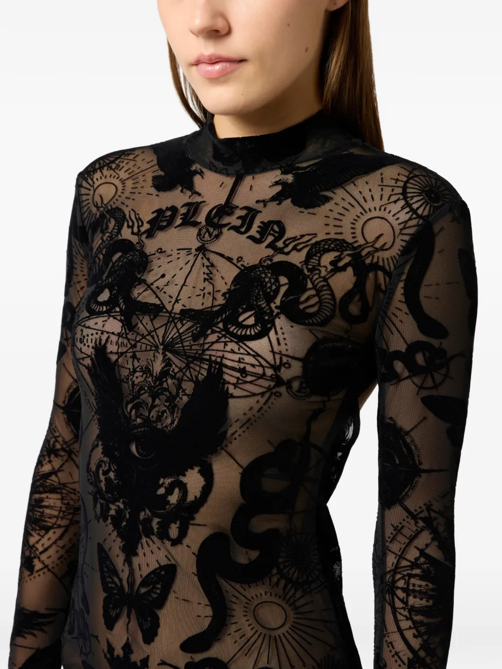 Philipp Plein Midi-jurk met open rug Zwart