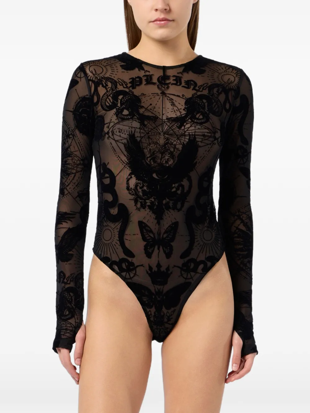 Philipp Plein flocked print long-sleeve bodysuit - Schwarz