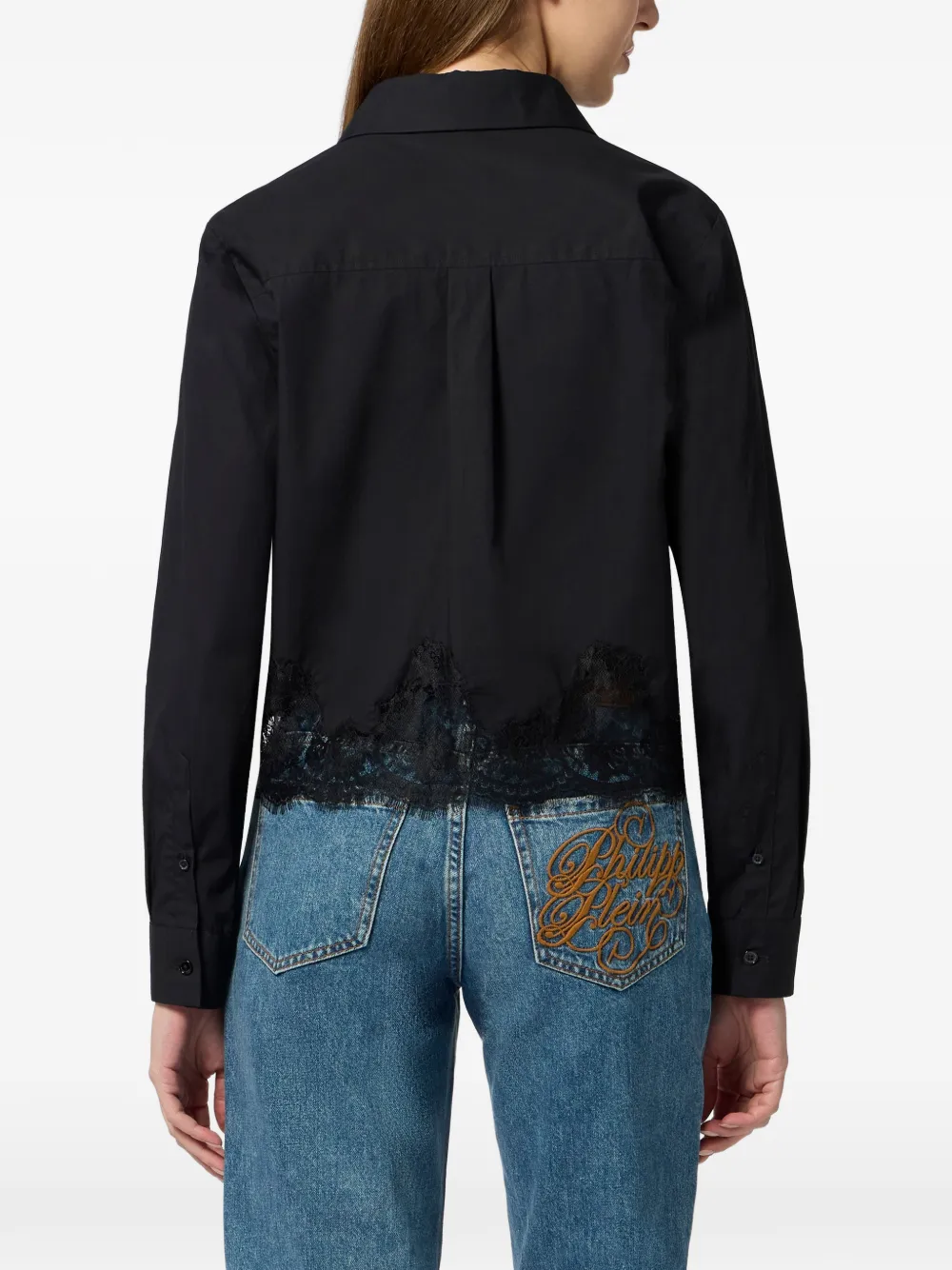 Philipp Plein Cropped blouse met geborduurd kant Zwart