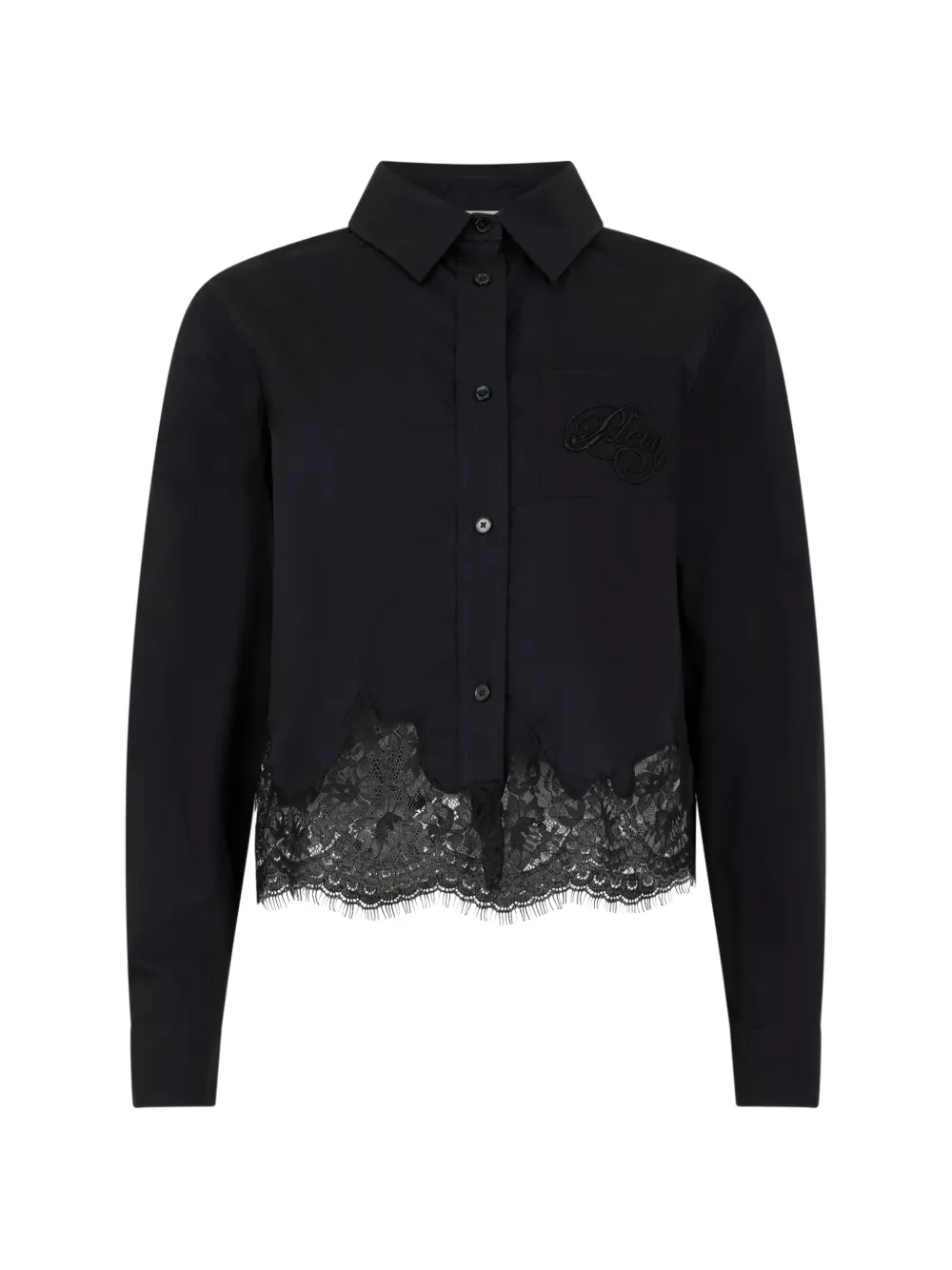 Philipp Plein embroidered lace cropped shirt - Schwarz
