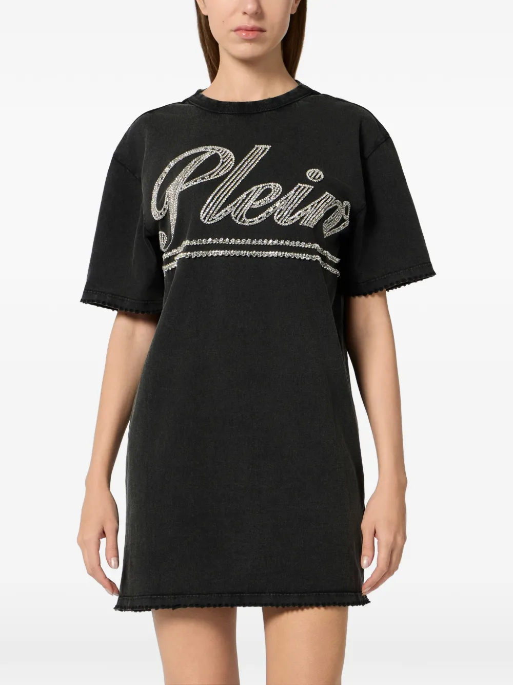 Philipp Plein Mini-jurk verfraaid met stras en open achterkant Zwart