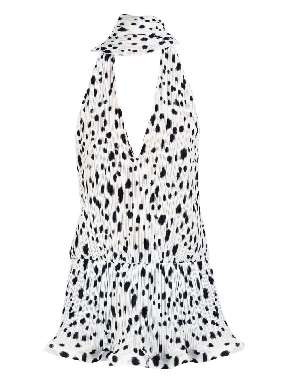 Rowen Rose Dalmatian-pattern Pleated Dress In White
