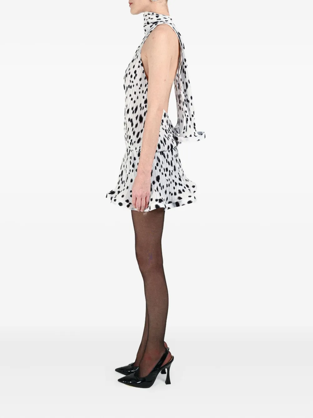 Rowen Rose Dalmatian-pattern Pleated Dress In White