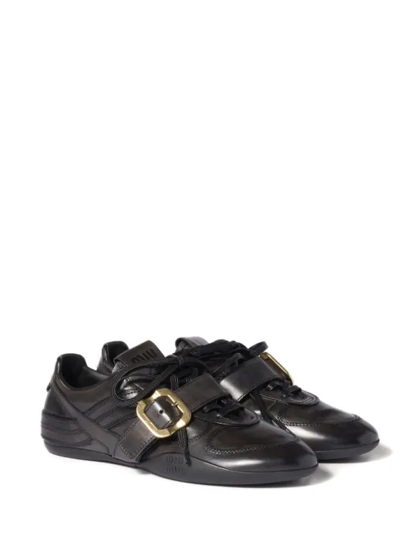 Miu Miu Gymnasium Leather Sneakers | Black | FARFETCH