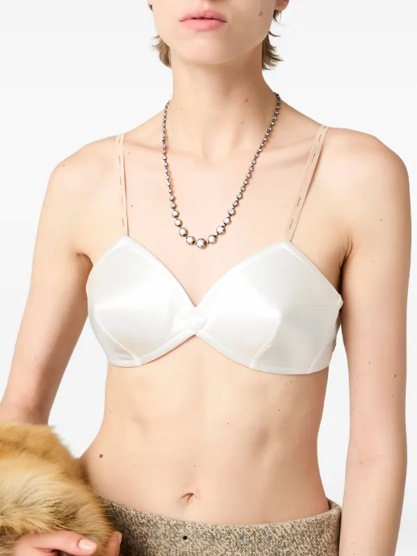 Miu Miu logo-patch Satin Bra | White | FARFETCH RO