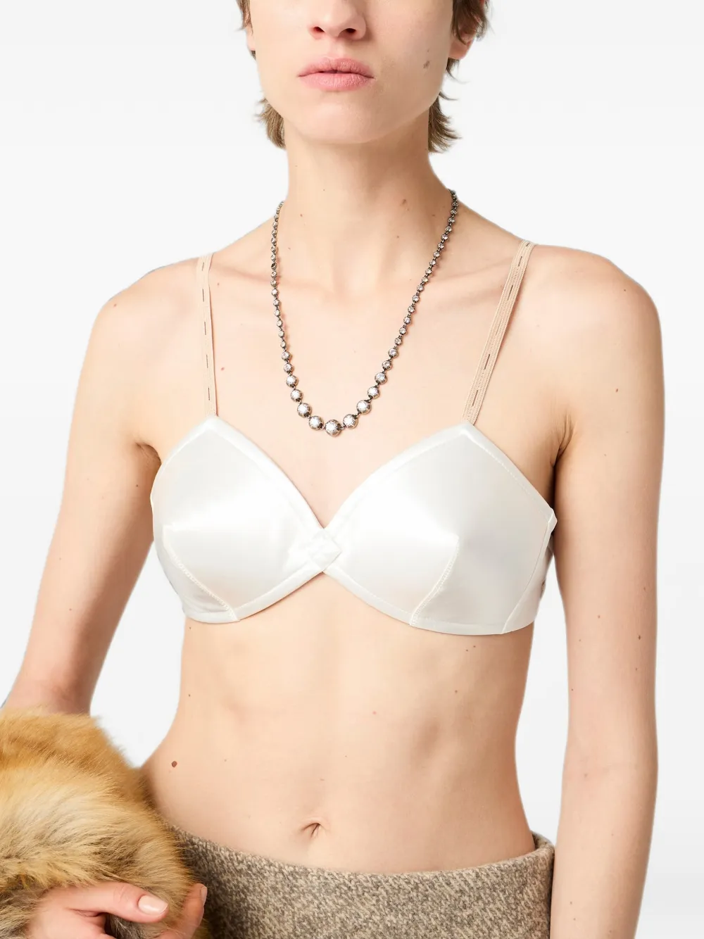 Miu Satijnen bh met logopatch Wit